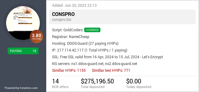 HYIPLogs.com widget for conspro.biz