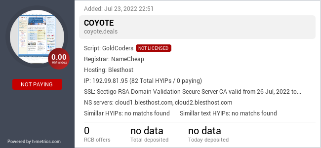 HYIPLogs.com widget for coyote.deals