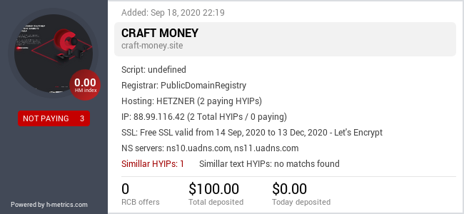 HYIPLogs.com widget for craft-money.site