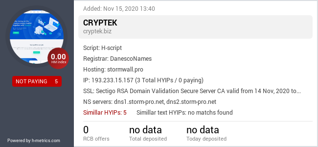 HYIPLogs.com widget for cryptek.biz