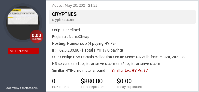HYIPLogs.com widget for cryptnes.com