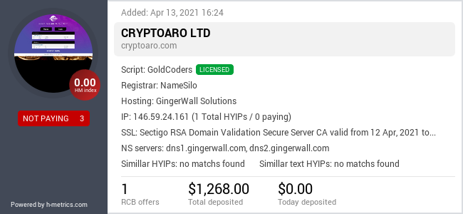 HYIPLogs.com widget for cryptoaro.com