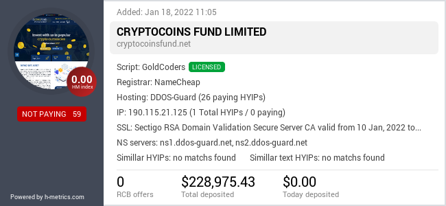 HYIPLogs.com widget for cryptocoinsfund.net