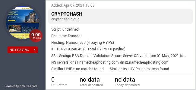 HYIPLogs.com widget for cryptohash.cloud