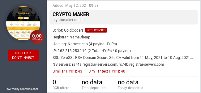 HYIPLogs.com widget for cryptomaker.online