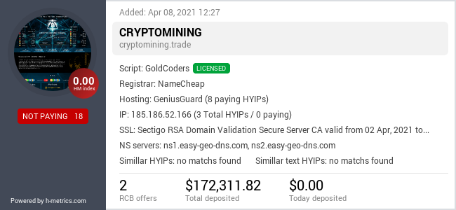 HYIPLogs.com widget for cryptomining.trade