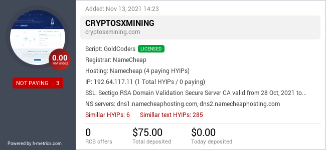 HYIPLogs.com widget for cryptosxmining.com