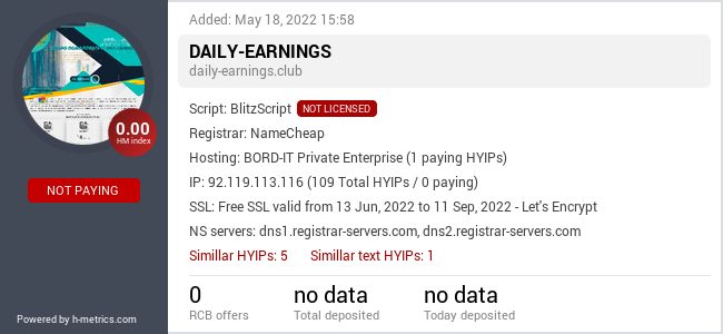 HYIPLogs.com widget for daily-earnings.club
