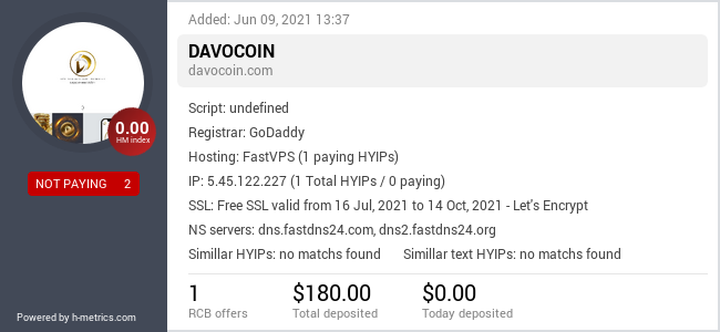 HYIPLogs.com widget for davocoin.com