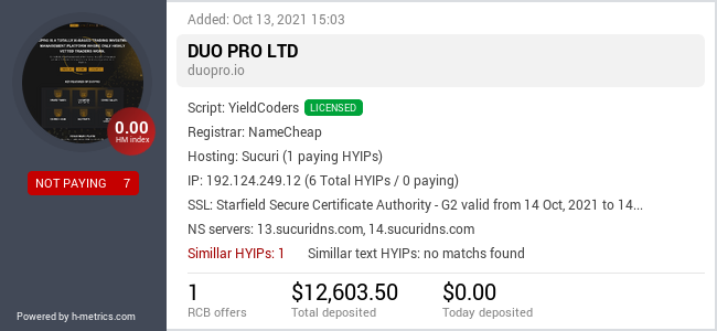 HYIPLogs.com widget for duopro.io