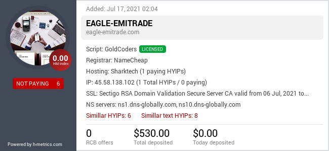 HYIPLogs.com widget for eagle-emitrade.com