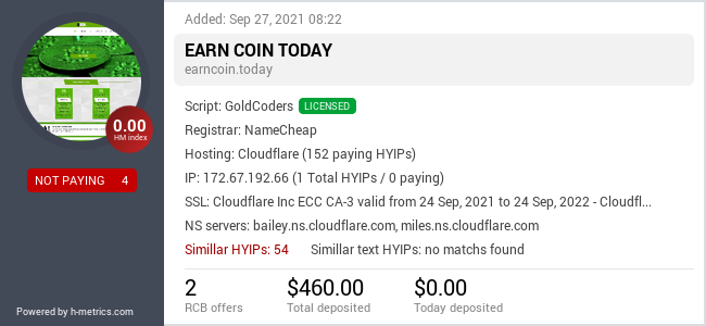 HYIPLogs.com widget for earncoin.today