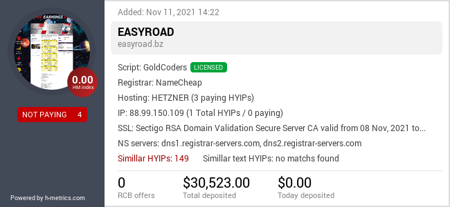 HYIPLogs.com widget for easyroad.bz