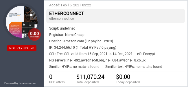 HYIPLogs.com widget for etherconnect.co