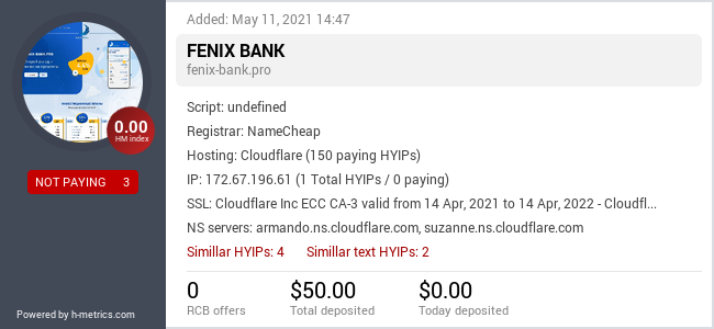 HYIPLogs.com widget for fenix-bank.pro