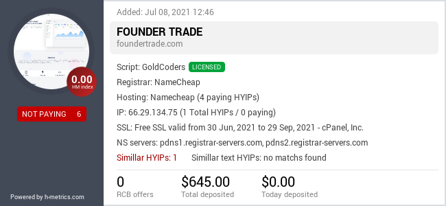 HYIPLogs.com widget for foundertrade.com