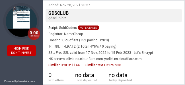 HYIPLogs.com widget for gdsclub.biz