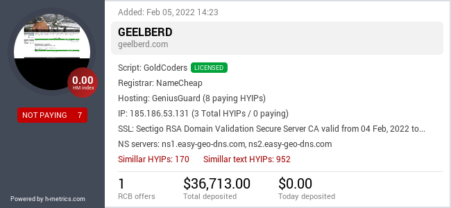 HYIPLogs.com widget for geelberd.com