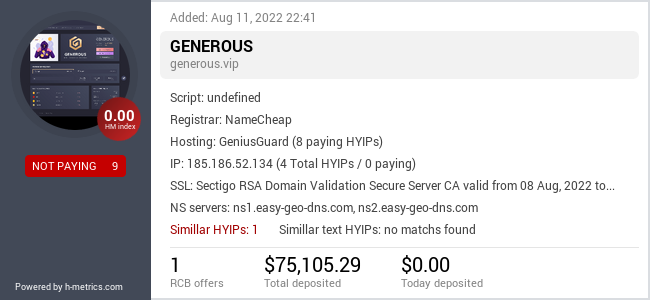 HYIPLogs.com widget for generous.vip