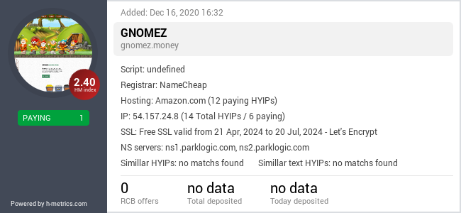 HYIPLogs.com widget for gnomez.money