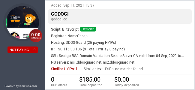 HYIPLogs.com widget for godogi.cc