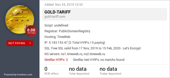 HYIPLogs.com widget for gold-tariff.com