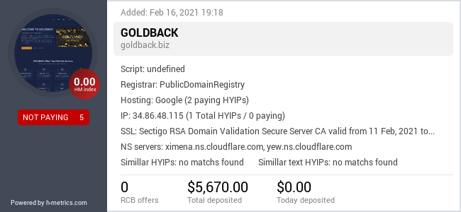 HYIPLogs.com widget for goldback.biz