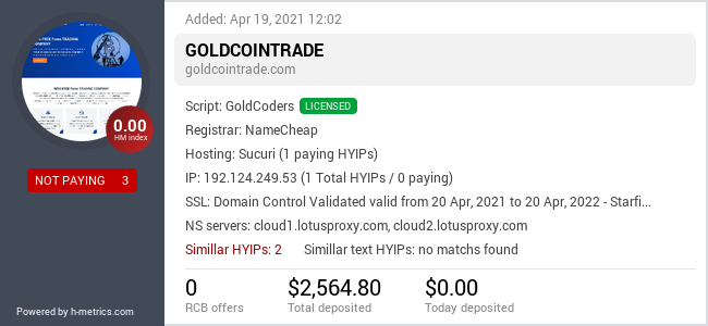 HYIPLogs.com widget for goldcointrade.com