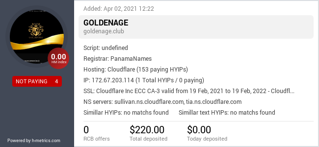 HYIPLogs.com widget for goldenage.club