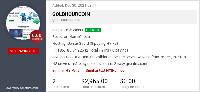 HYIPLogs.com widget for goldhourcoin.com