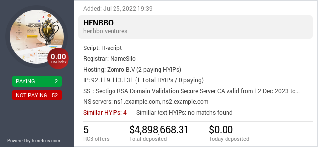 HYIPLogs.com widget for henbbo.ventures