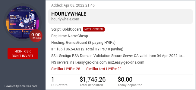 HYIPLogs.com widget for hourlywhale.com