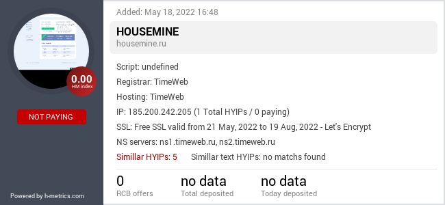 HYIPLogs.com widget for housemine.ru