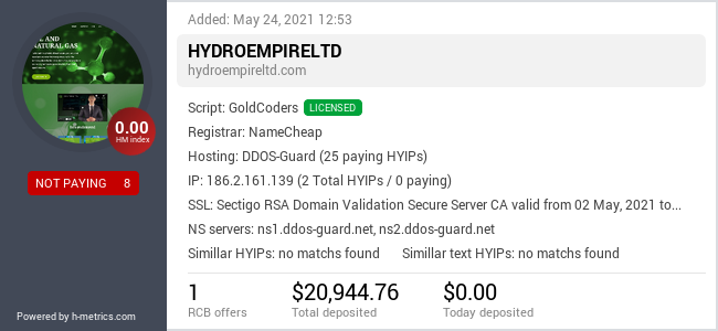 HYIPLogs.com widget for hydroempireltd.com