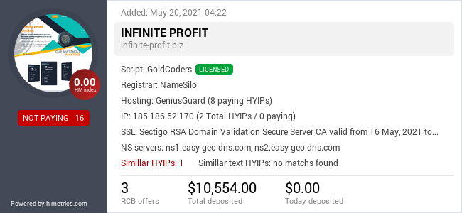 HYIPLogs.com widget for infinite-profit.biz