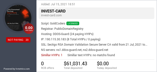 HYIPLogs.com widget for invest-card.com