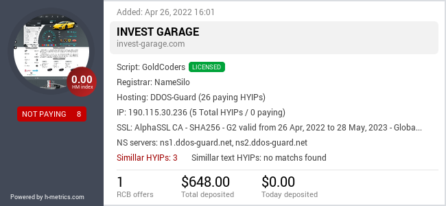 HYIPLogs.com widget for invest-garage.com