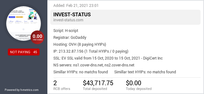 HYIPLogs.com widget for invest-status.com
