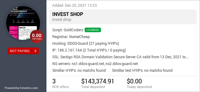 HYIPLogs.com widget for invest.shop