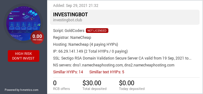 HYIPLogs.com widget for investingbot.club