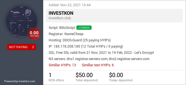 HYIPLogs.com widget for investkon.club