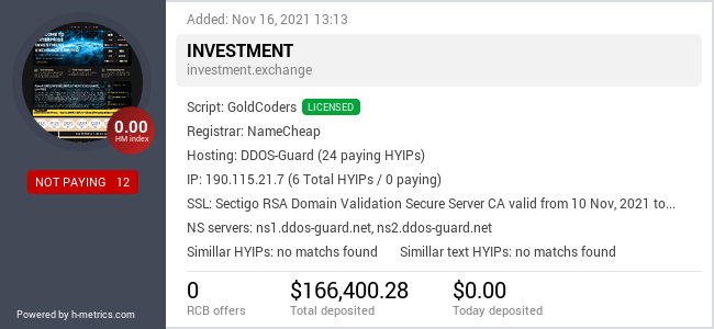 HYIPLogs.com widget for investment.exchange