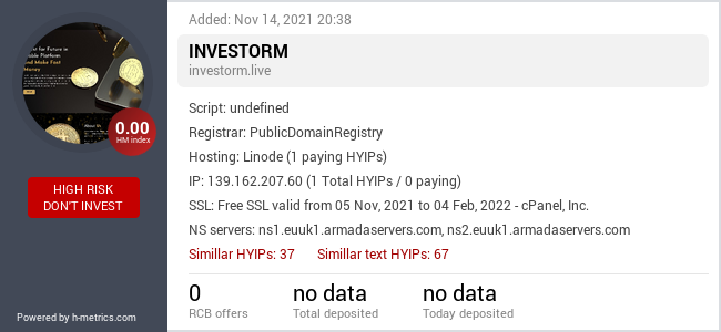 HYIPLogs.com widget for investorm.live