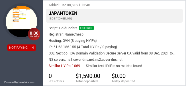 HYIPLogs.com widget for japantoken.org