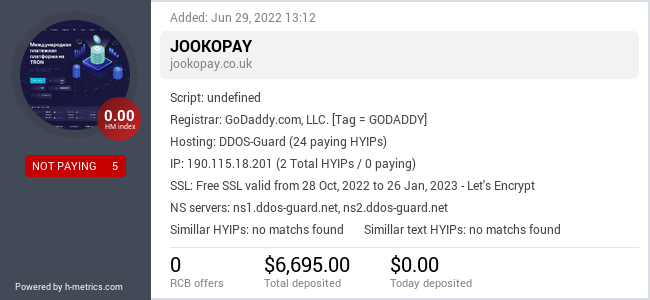 HYIPLogs.com widget for jookopay.co.uk