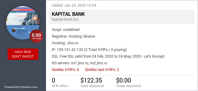 HYIPLogs.com widget for kapital-bank.fun