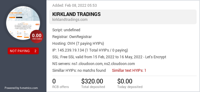 HYIPLogs.com widget for kirklandtradings.com
