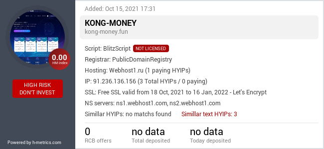 HYIPLogs.com widget for kong-money.fun