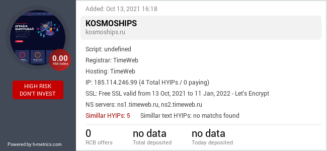 HYIPLogs.com widget for kosmoships.ru