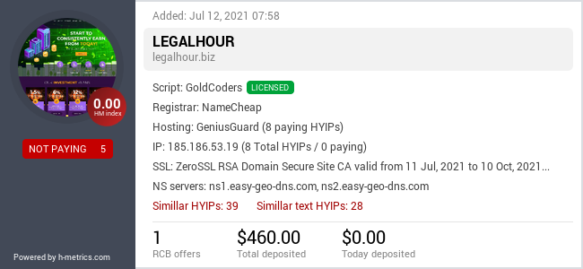 HYIPLogs.com widget for legalhour.biz